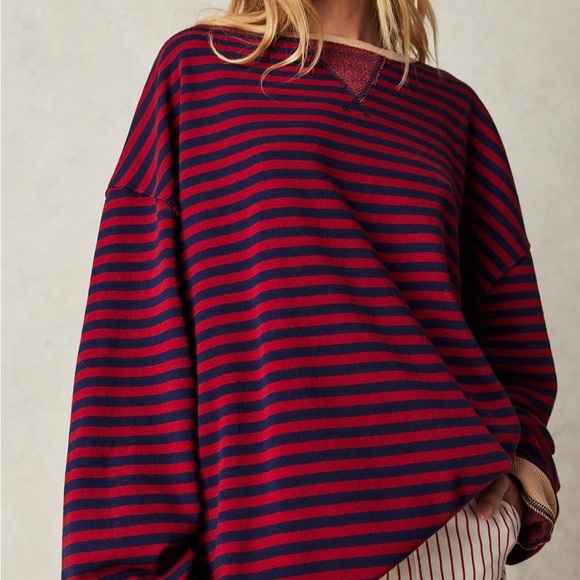 We The Free Tops - We The Free Oversized Dolman Sleeve Red and Blue Hoodie